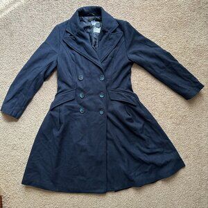 Venus Pea Coat Womens 12 Double Breast Navy Blue Polyester Button Close